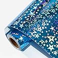 Yarcony Holographic Wrapping Paper Roll - 46.8 Sq Ft - Holographic Glossy Rainbow Blue Stars Foil Birthday Gift Wrap Sheet for Baby Shower, Birthday, Wedding, Party and Holiday - 17 Inch X 33 Feet