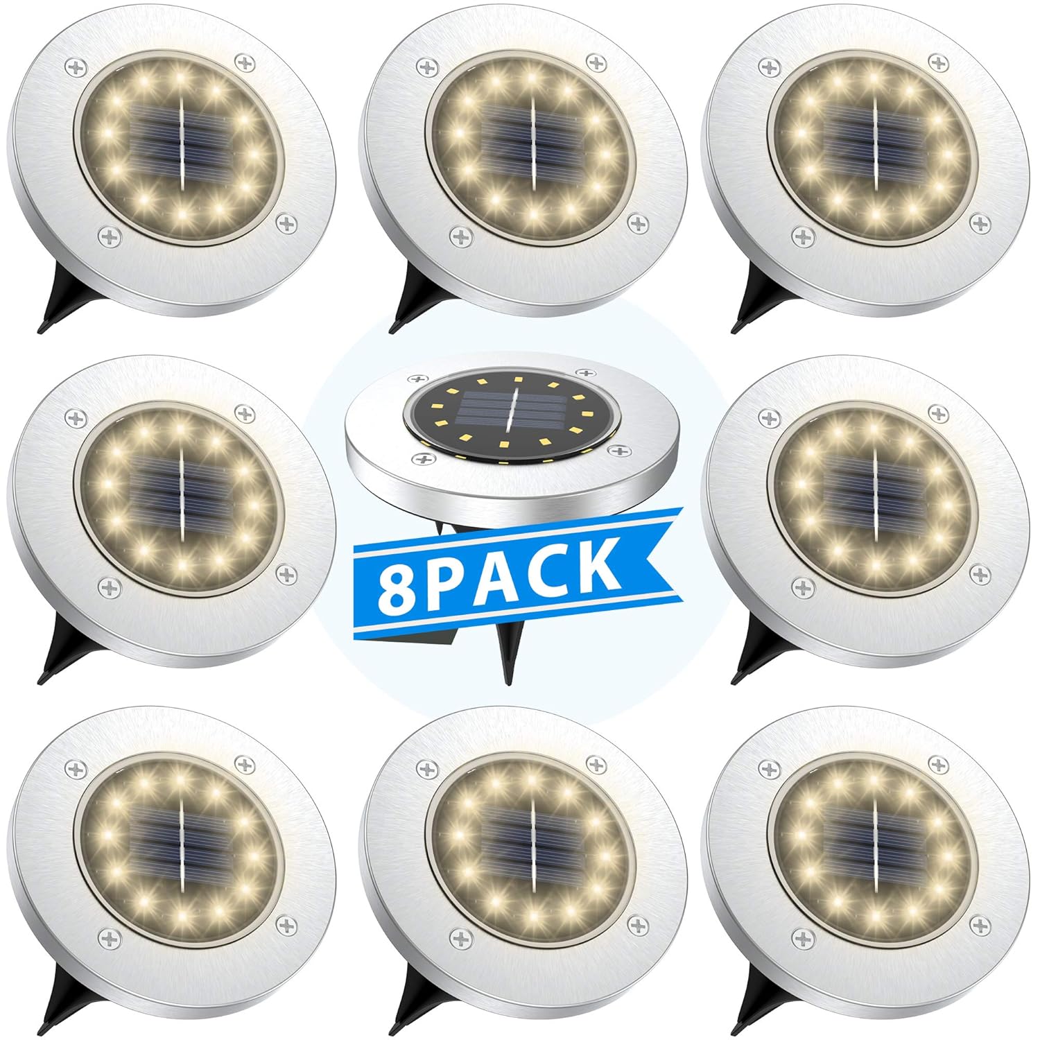 Best 12Pcs Solar Outdoor Garden Lights Led Stainless Steel Waterproof Landscape Decor