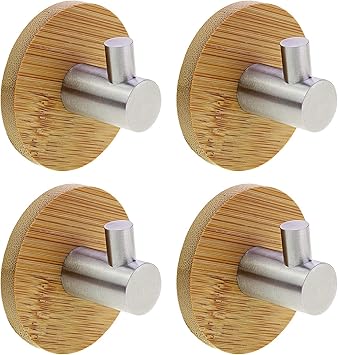 KEESIN Ganchos Adhesivos De Bambú y Acero Inoxidable Ultra Fuertes 3m Ganchos para Toallas De Cocina Baños Lavatorios Armarios Individual Gancho