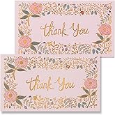 Prims & Flourish Small Thank You Cards Bulk, 100-Pack Mini Thank You For Your Order Cards, Gold Foil Floral Design, 2 x 3.5 Inches, Business Card Size