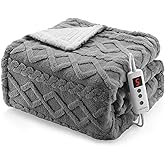 CAROMIO Heated Throw Blanket - Thick Tufted Sherpa Electric Blanket Throw with 10 Heating Levels and 10 Time Settings, ETL Certified Machine Washable Fast Heating Blanket Throw 50"×60", Grey