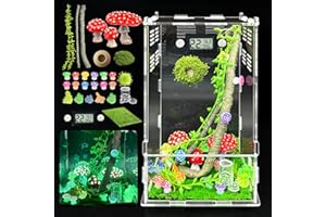 Jumping Spider Enclosure,DIY Insects Habitat,Small Reptile Terrarium Glass House Accessories Set,with Temperature and Humidit