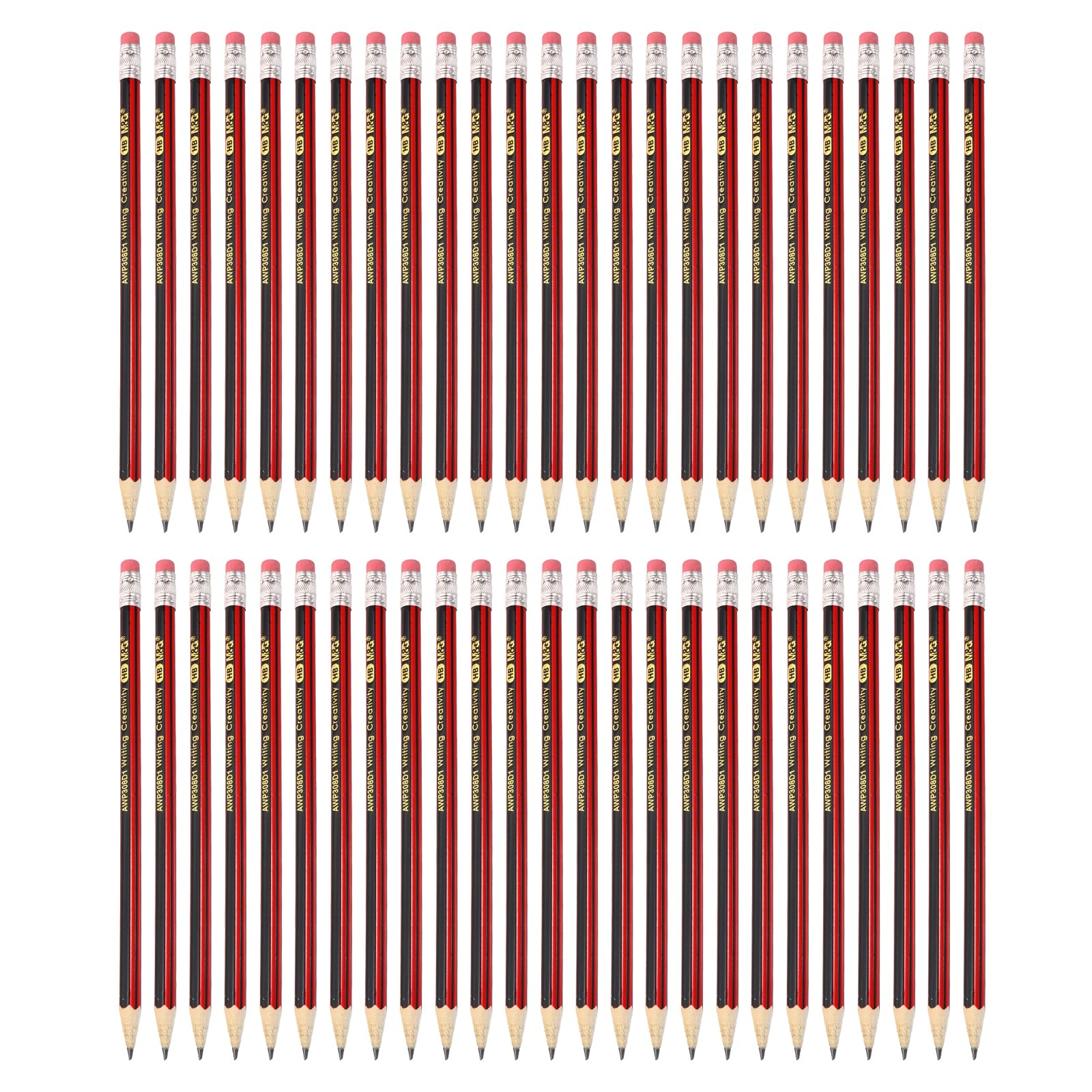 M&G Wooden Hexagonal Pencils, 50 Pcs HB Pencils Graphite Round Pencils with Eraser for Classroom Teacher Office Supplies, Red Black