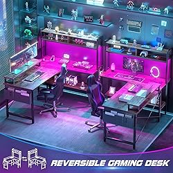 Aheaplus L Shaped Gaming Desk with Power Outlets