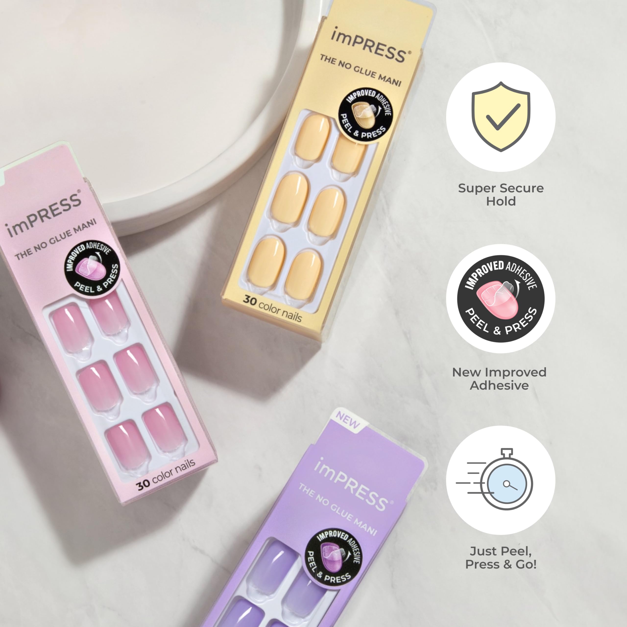 KISS imPRESS No Glue Mani Press On Nails, Color, 'Point Pink', Pink, Short Size, Squoval Shape, Includes 30 Nails, Prep Pad, Instructions Sheet, 1 Manicure Stick, 1 Mini File - Image 4