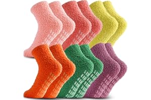 WANZHIHUI 6 Pairs Womens Fuzzy Socks with Grips Non Slip Slipper Fluffy Socks Gifts for Women