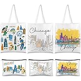 Reginary 6 Pcs City Souvenirs Gifts New York Italy Chicago Seattle Los Angeles Souvenir Canvas Tote Bag Cosmetic Bag Women
