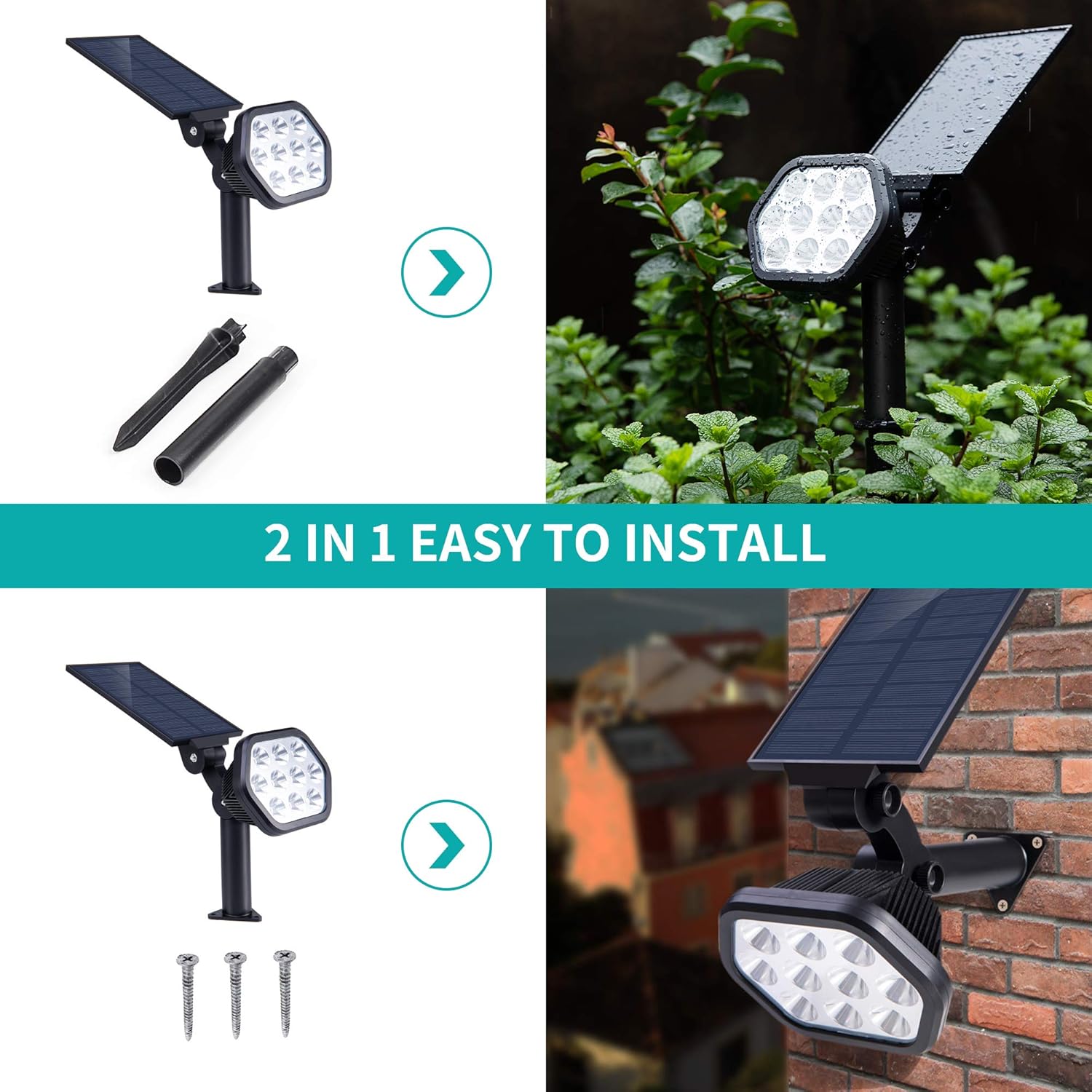 Nekteck Solar Lights Outdoor, 10 LED Landscape Spotlights Solar Powered Wall Lights 2-in-1 Wireless Adjustable Security Decoration Lighting for Yard Garden Walkway Porch Pool Driveway (4 Pack, White) : Garden & Outdoor