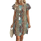 OFEEFAN Womens Summer Dresses 2026 Ruffle Sleeve Round Neck Loose Swing Sundresses with Pockets Plain/Print