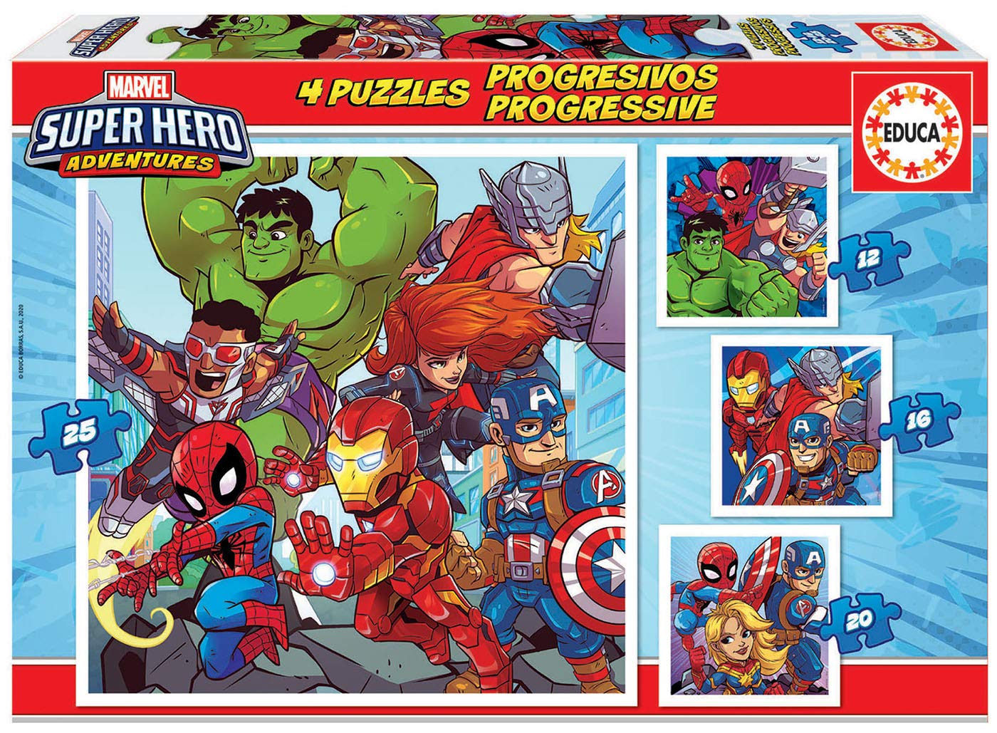 Educa - Marvel Super Heroe Adventures Progressive Puzzle Set, Multicolor (18647)