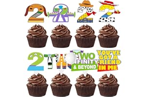 BIGKEOKI Cartoon Story 2nd Birthday Decorations 40ps Blue Sky and White Cloud Cow Birthday Cupcake Toppers for Boys Girls 2nd Bday Cartoon Story Party Supples Decor (2nd birthday)