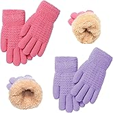 Winter Gloves for Boys Girls - Kids Warm Knit Thermal Cable Knitted Gloves Wool Fleece Lined Mittens for Cold Weather