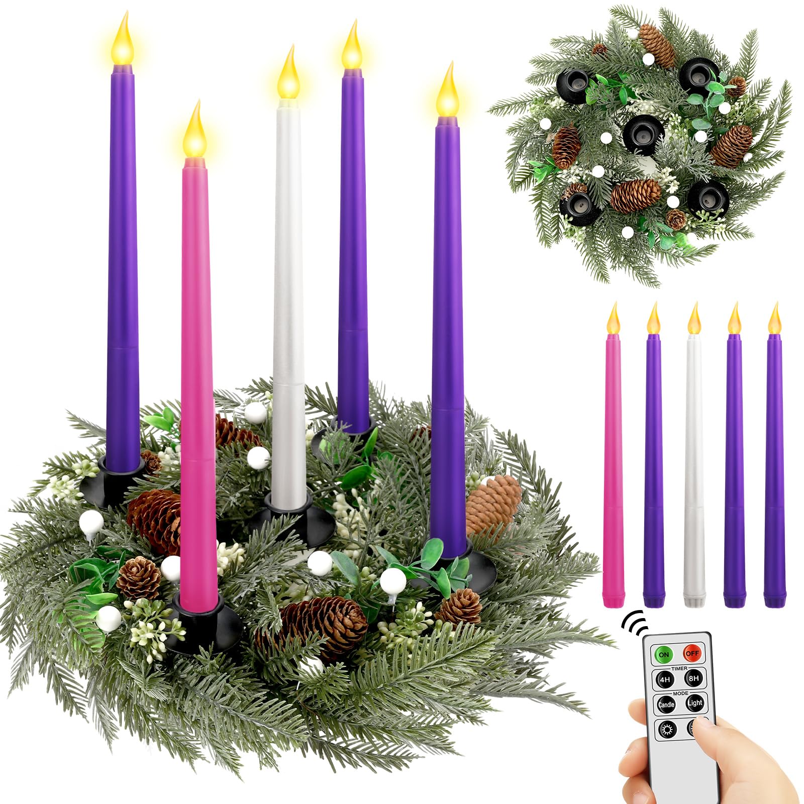 Photo 1 of Tioncy 12 Inch Christmas Advent Wreath Candle Holder with 5 Flameless Candles Remote Control Wreaths Holder Centerpiece Decoration with Berries (White Berries,11 x 0.8 x 0.8 in)