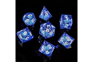 FugaCity DND Dice Set,Liquid Core Handmade Sharp Edge 7 Piece Resin Dice-Dungeons and Dragons Polyhedral Dice Set, D&D Dice Set with Gift Dice Case for RPG MTG Table Games （