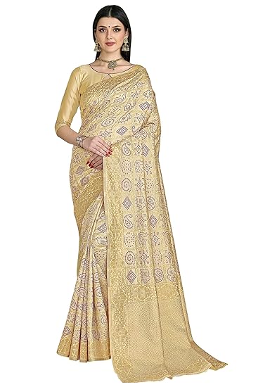 Womens Silk Blend Bandhani Banarasi Saree (Bandhani_Silk101parent)