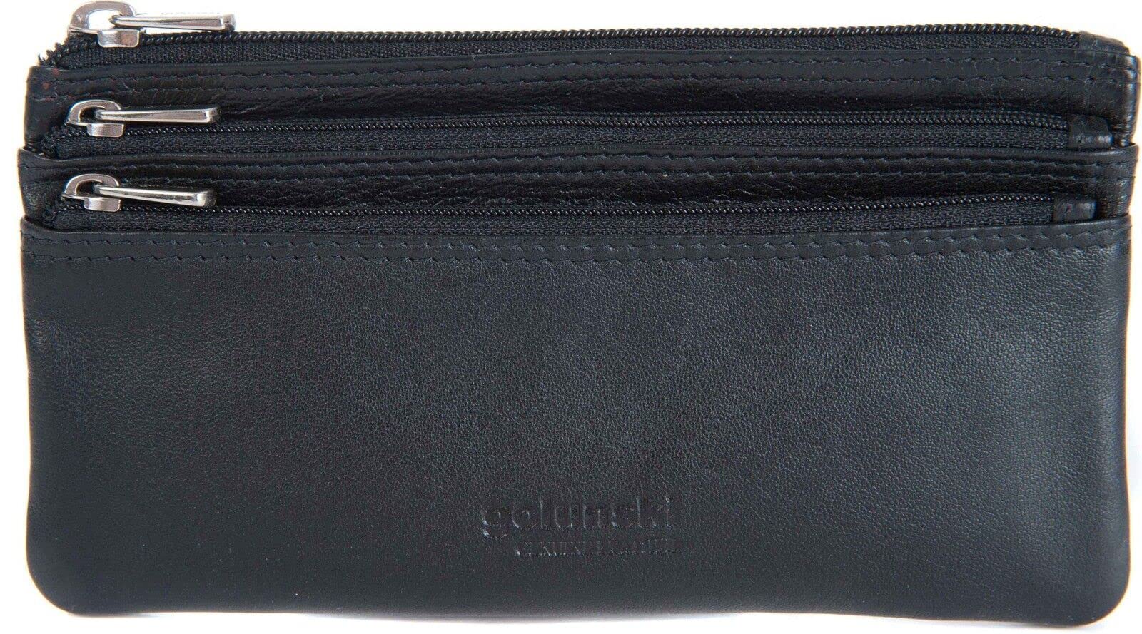 Golunski Nappa Leather 3-Zip Coin Purse – Soft Genuine Leather, Compact Women’s Wallet, 17.5 x 10 cm – UK Brand Since 1953