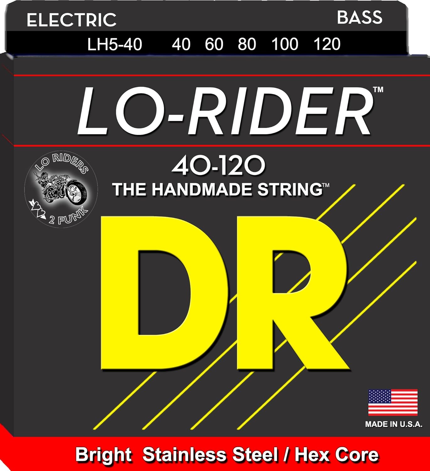 DR Strings Lo-Rider - Stainless Steel Hex Core 5 String Bass 40-120