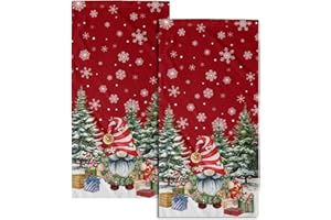 MIAOQUHE Red Christmas Cute Gnomes Hand Bath Towel Set of 2 Winter Snowflake Towel 14"x28" Winter Gnomes Hand Towels for Bathroom Soft Highly Absorbent Xmas Fingertip Towel for Home Farmhouse Hotel SPA Gym