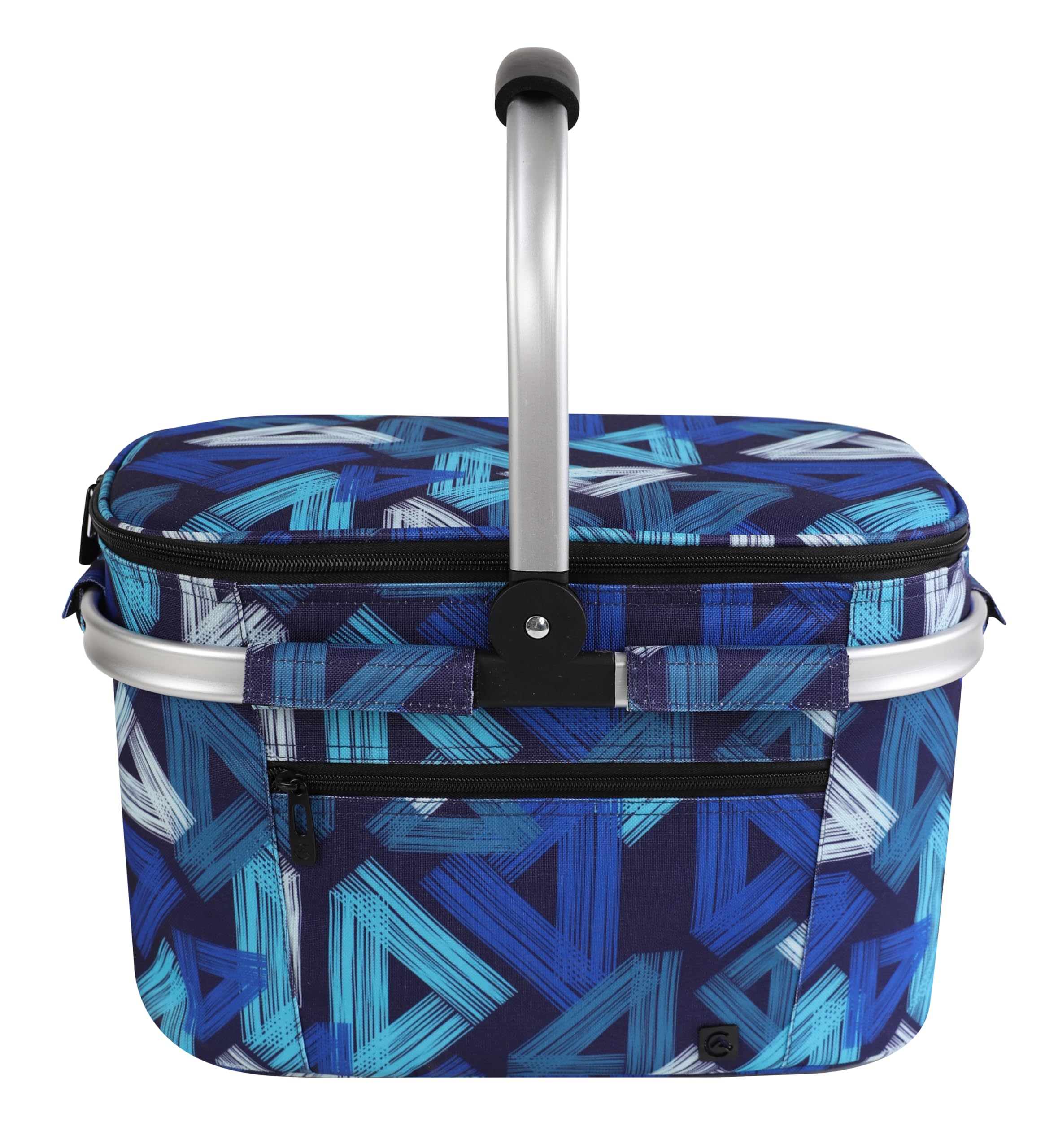 ALLCAMP Cool Bag - Insulated Shopping Basket with Lid, Ice Box Cooler,Removable Picnic Basket for 4 People, Thick Thermal Basket with Aluminum Frame (Small Blue Triangle)