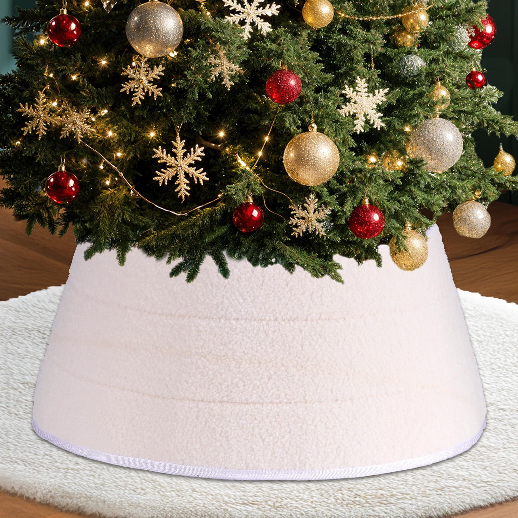 Photo 1 of 22 Inch Round Christmas Tree Skirt - Sparkling Glitter Taffeta, Foldable Design for Easy Setup & Storage Gift for Christmas and Halloween Decoration Trees with a Height of Less Than 7 FT