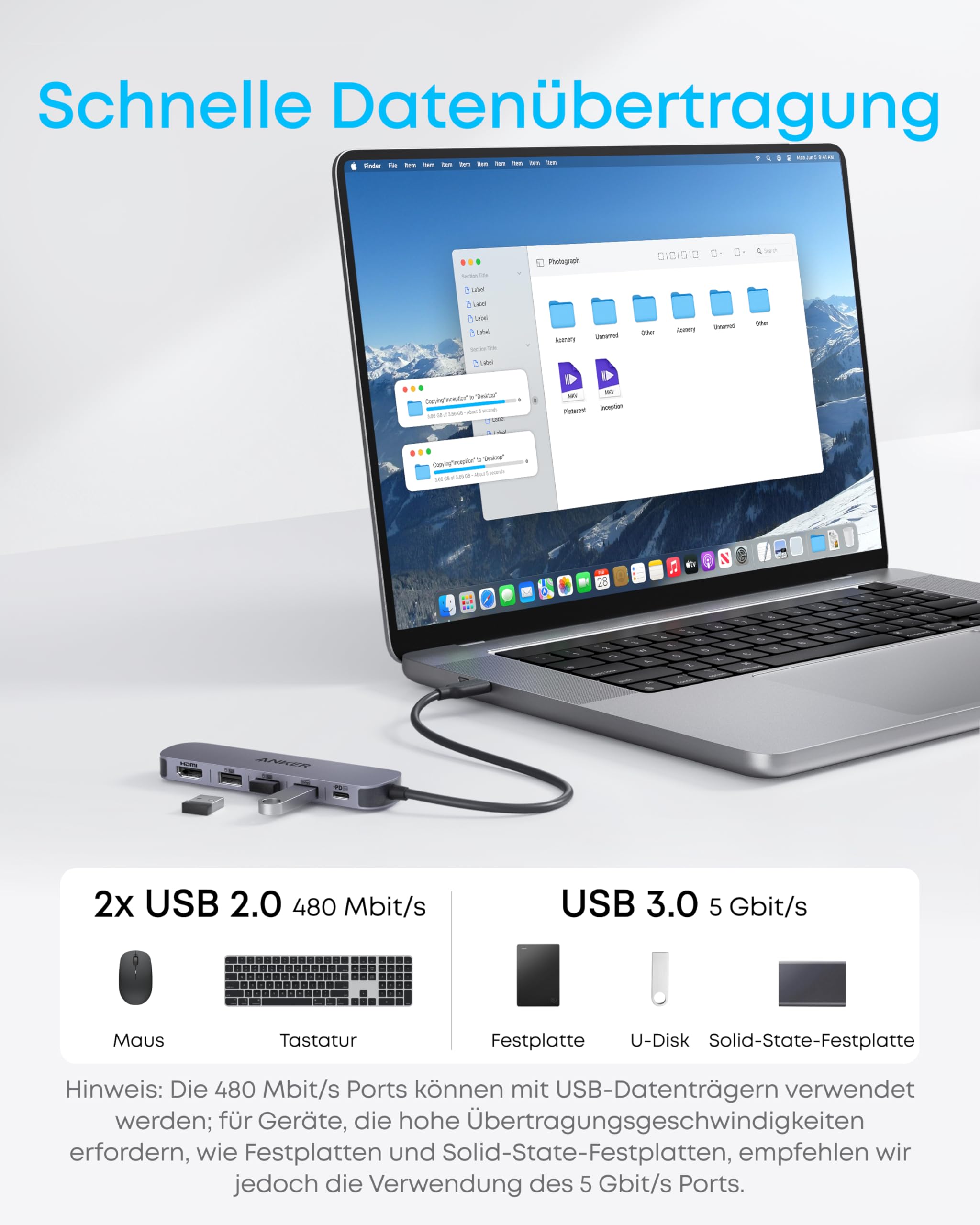 Anker USB C Hub (5-in-1), 4K@30Hz HDMI mit 90W Max. Power Delivery, USB-A Daten-Ports, kompakt und stylisch für MacBook, Dell XPS und mehr (Ladegerät Nicht enthalten) 4