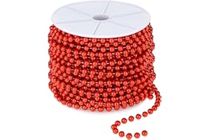 WILLBOND 98 Feet Christmas Tree Artificial Pearls Beads Garland Plastic Roll for Xmas Tree DIY Supplies and Holiday Decorations (Red)