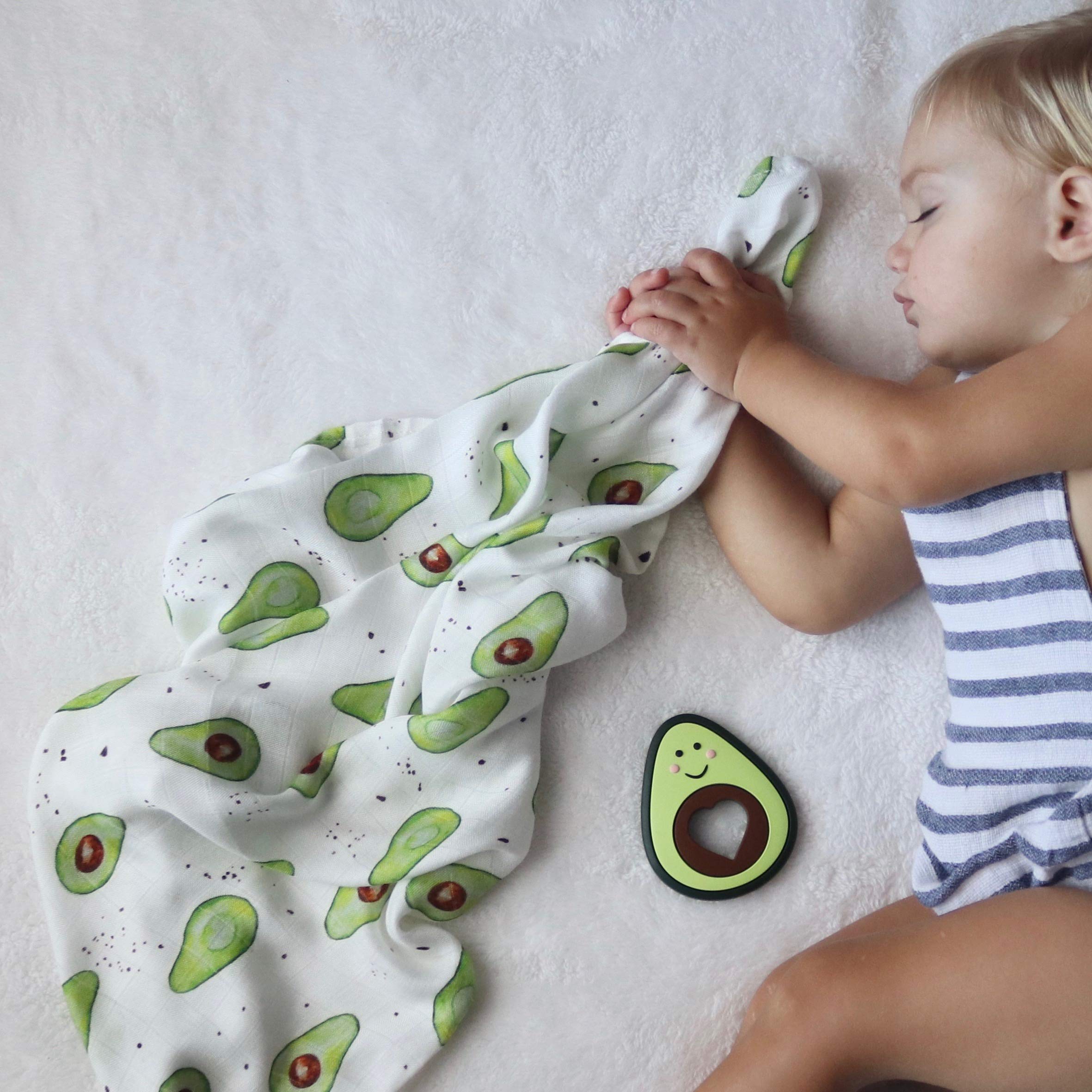 HexNex London UK Avocado Print Baby Muslin - 100% Bamboo - 60cm Square - Super Soft Fabric