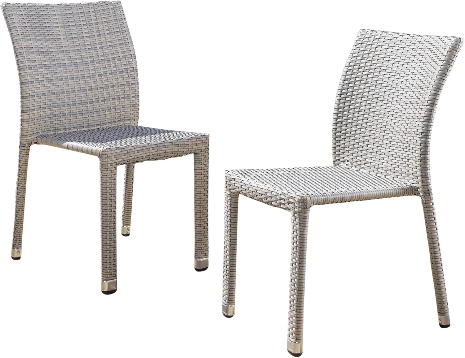 Amazon Com Christopher Knight Home Dover Outdoor Wicker Armless Stacking Chairs With Aluminum Frame 2 Pcs Set Chateau Grey Garden Outdoor