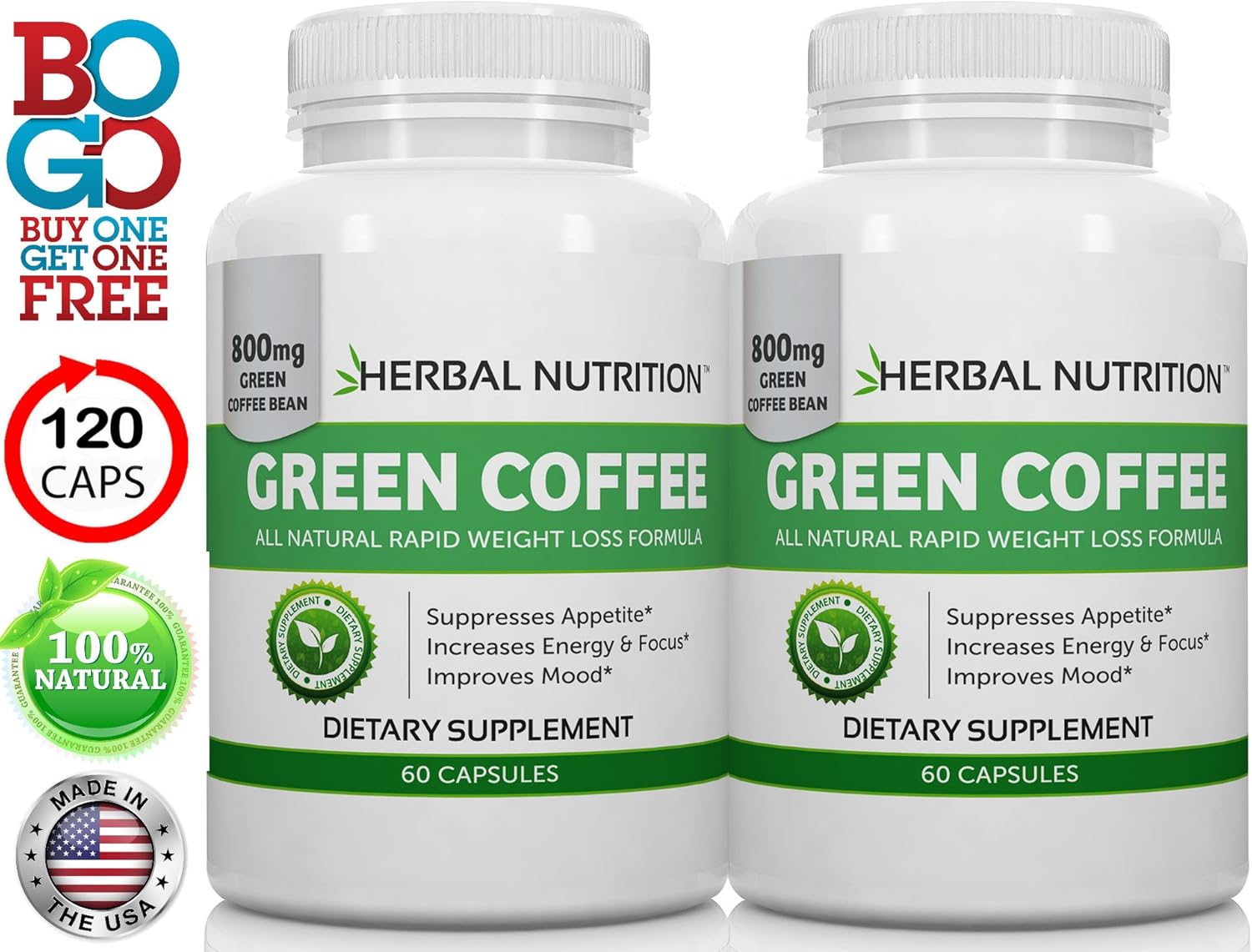 Green Coffee Extract for Weight Loss 120 Capsules Two Month Supply