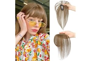 NAYOO Clip in Bangs 100% Real Human Hair Toppers Wispy Bangs 360°3D Cover Bangs Hair Clip Fake Bangs Hair Extensions for Women Hair Pieces Clip On Air Bangs for Daily Wear（Light Brown）