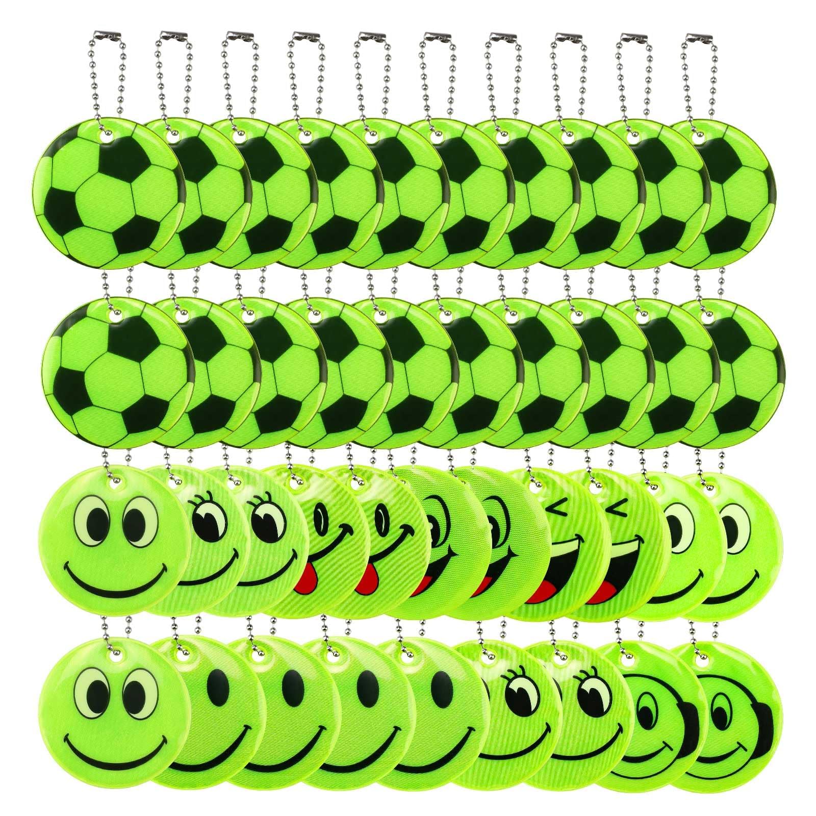 0XBIT Reflective Keyrings for Bags 40 Packs Reflective Keyring, Smiley Face Reflective Pendant, Night Keychain, Highly Visible, Reflector Keyring, Suitable for Cycling, Night Running, Walking
