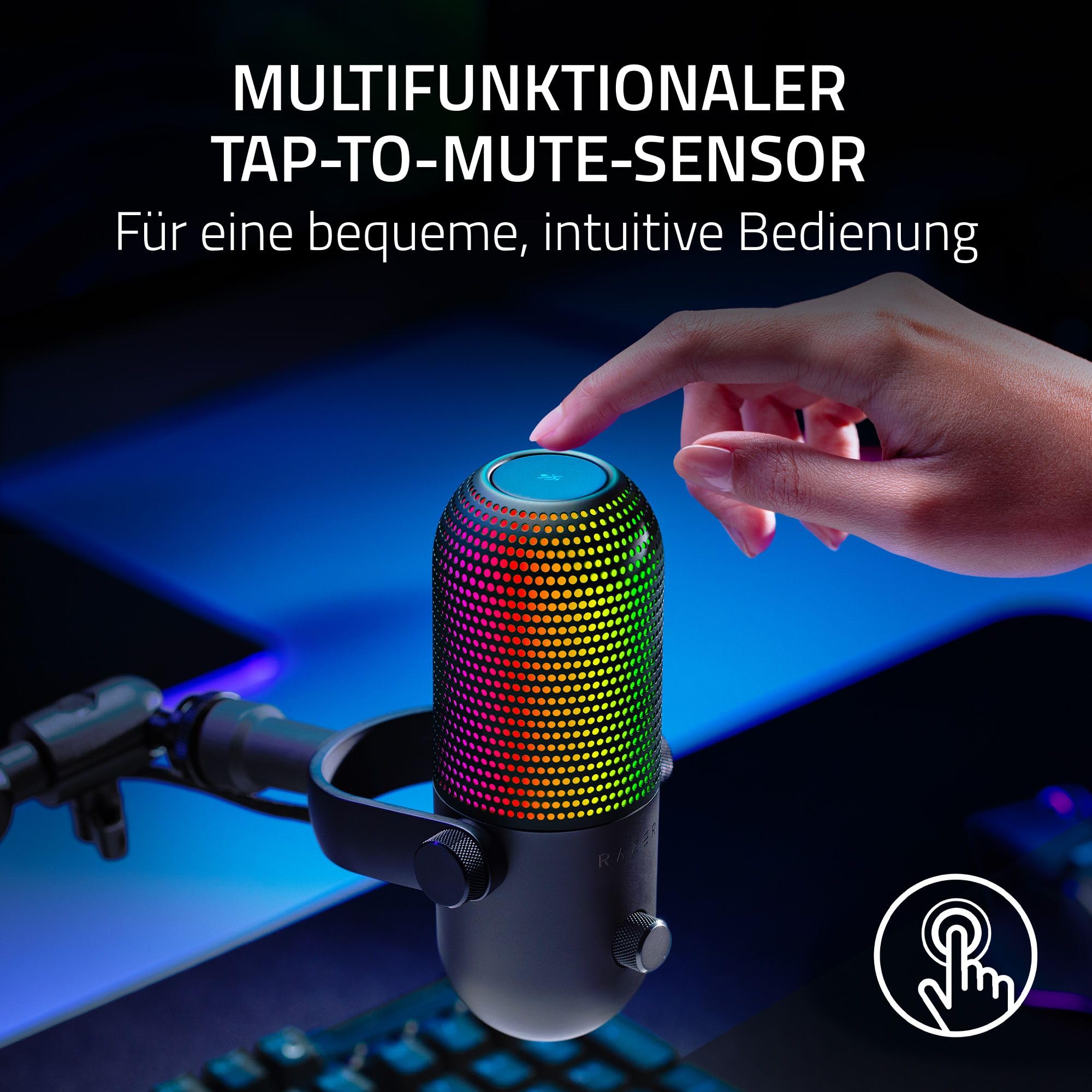 Razer Seiren V3 Chroma - RGB-USB-Mikrofon mit Tap-to-Mute (Reaktive Beleuchtung, Supernieren-Kondensator-Mikrofon, Digitaler Verstärkungsbegrenzer und integrierter Schockdämpfer) Schwarz 3