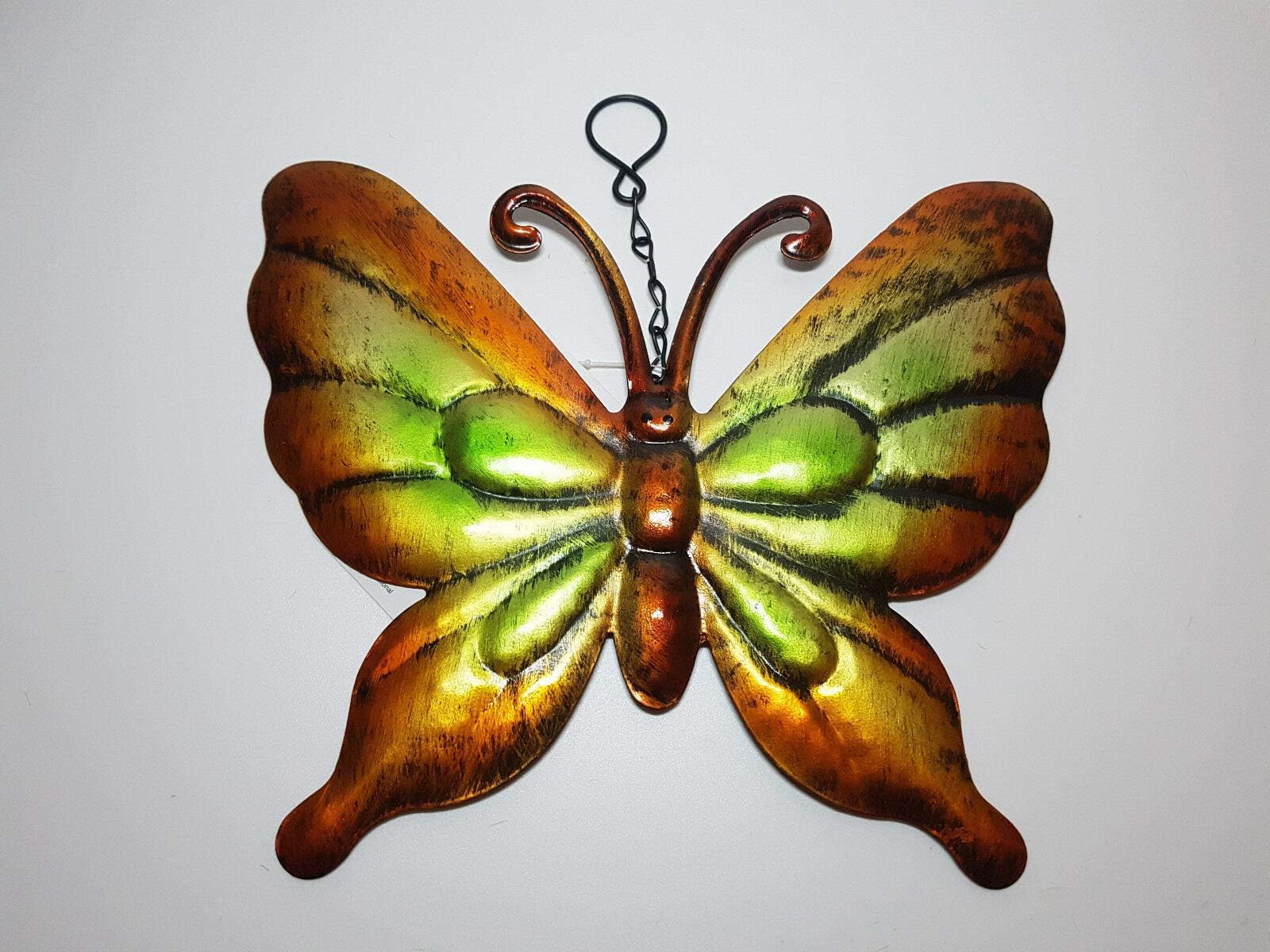 Roots Orange Metal Butterfly Garden Plaque Hanging Wall Art Ornament Decoration