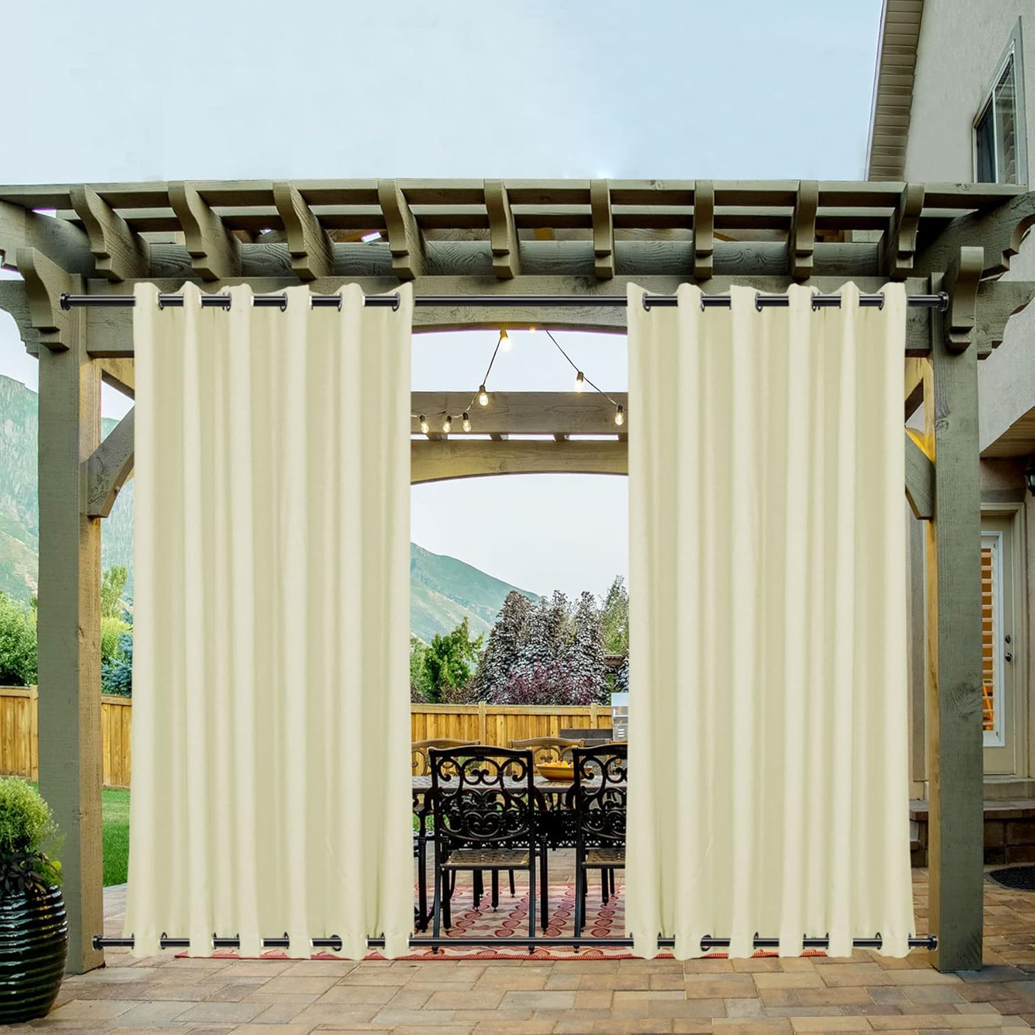 Outdoor Curtains - Macochico Patio Outdoor Extra Wide Curtains Beige Waterproof 120