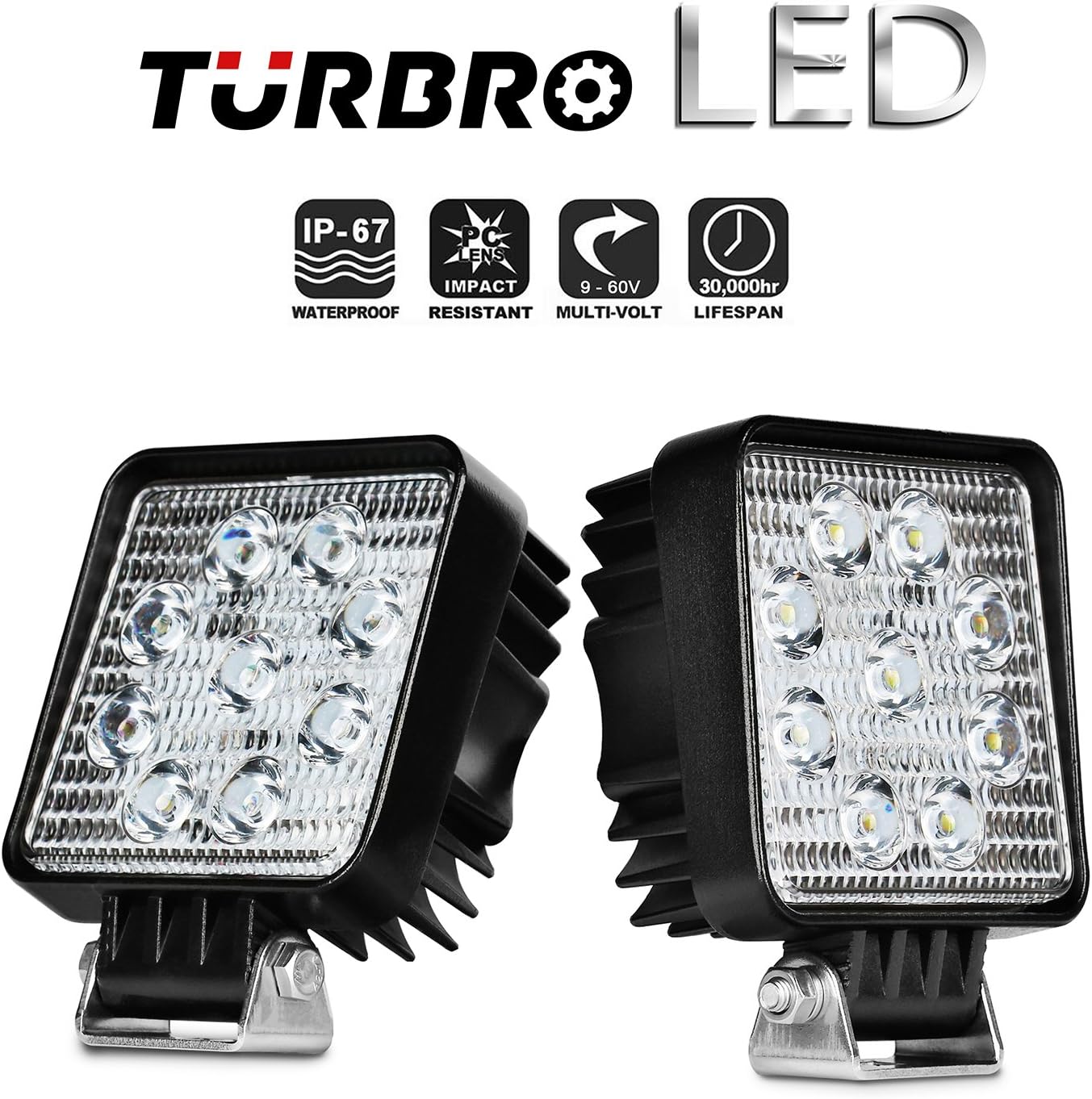 TURBRO 3.5 Inch 45W LED Working Headlights, Floodlights, Off-road Light Auxiliary Headlights, Reversing Lights, Car Lights, Work Lights