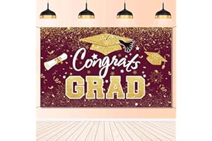PARTYGARDEN Graduation Party Decorations - Maroon Gold Congrats Grad Class of 2024 Backdrop Banner Large Sign Wall Decorations Photography Background Party Supplies for 2024 Graduation Party Decorations