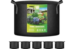 iPower 10 Gallon 5 Pack Grow Bags Nonwoven Fabric Pots Aeration Container with Strap Handles for Garden and Planting, 5-Pack Black, 10 Gallon
