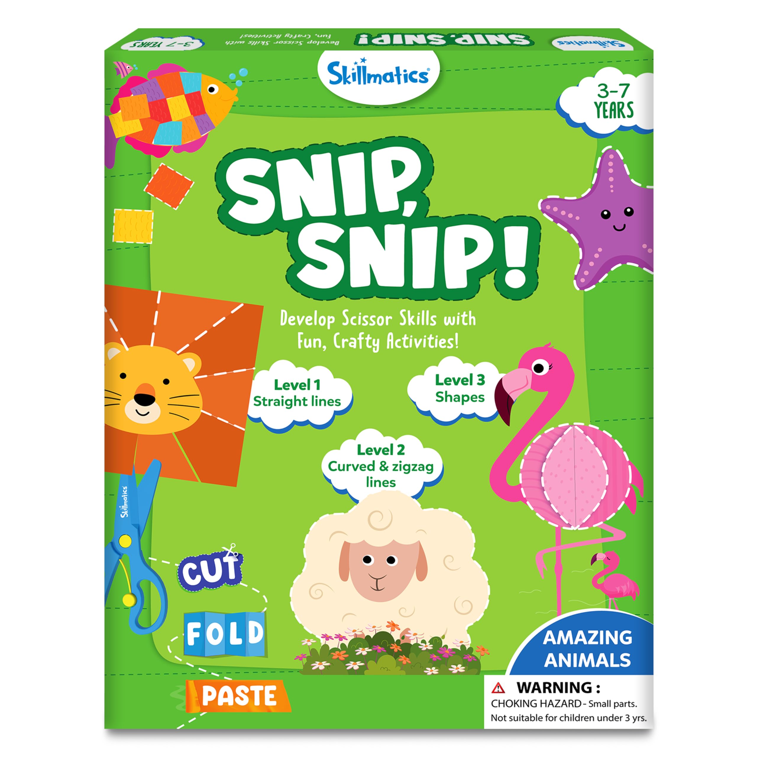 Skillmatics Scissor Skills Activity Book - Snip Snip Animals, 25 Fun Cutting & Creative Activities for Preschoolers, 2 Child-Safe Scissors, Felt Craft Kit, Gifts for Kids Ages 3, 4, 5, 6, 7