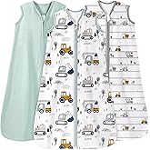 Unnivoll Baby Sleep Sack 0-6 Months 0.5 Tog Wearable Blanket Baby, 3 Pack 100% Cotton Lightweight Sleeping Sack with 2-Way Zipper for Newborn Infant Excavator