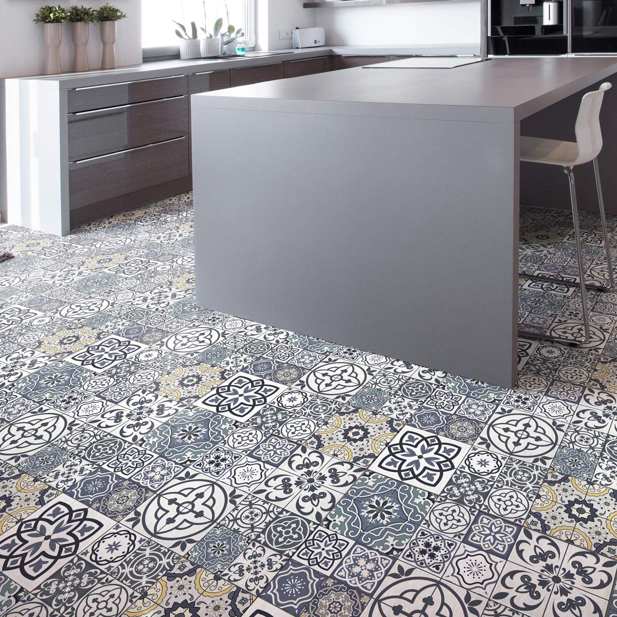 Ambiance-Live Floor Tile Stickers, Vinyl Plastic Glass, Romana, 60 x 60 cm