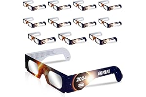 biniki Solar Eclipse Glasses AAS Approved 2024 - ISO 12312-2:2015(E) & CE Certified Safe Shades for Direct Sun Viewing for Solar Eclipse (12 Packs)
