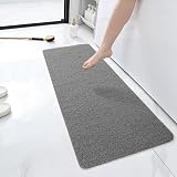 HITSLAM Shower Mat Non Slip 120x40 cm PVC Loofah Drain Quick Dry Grey