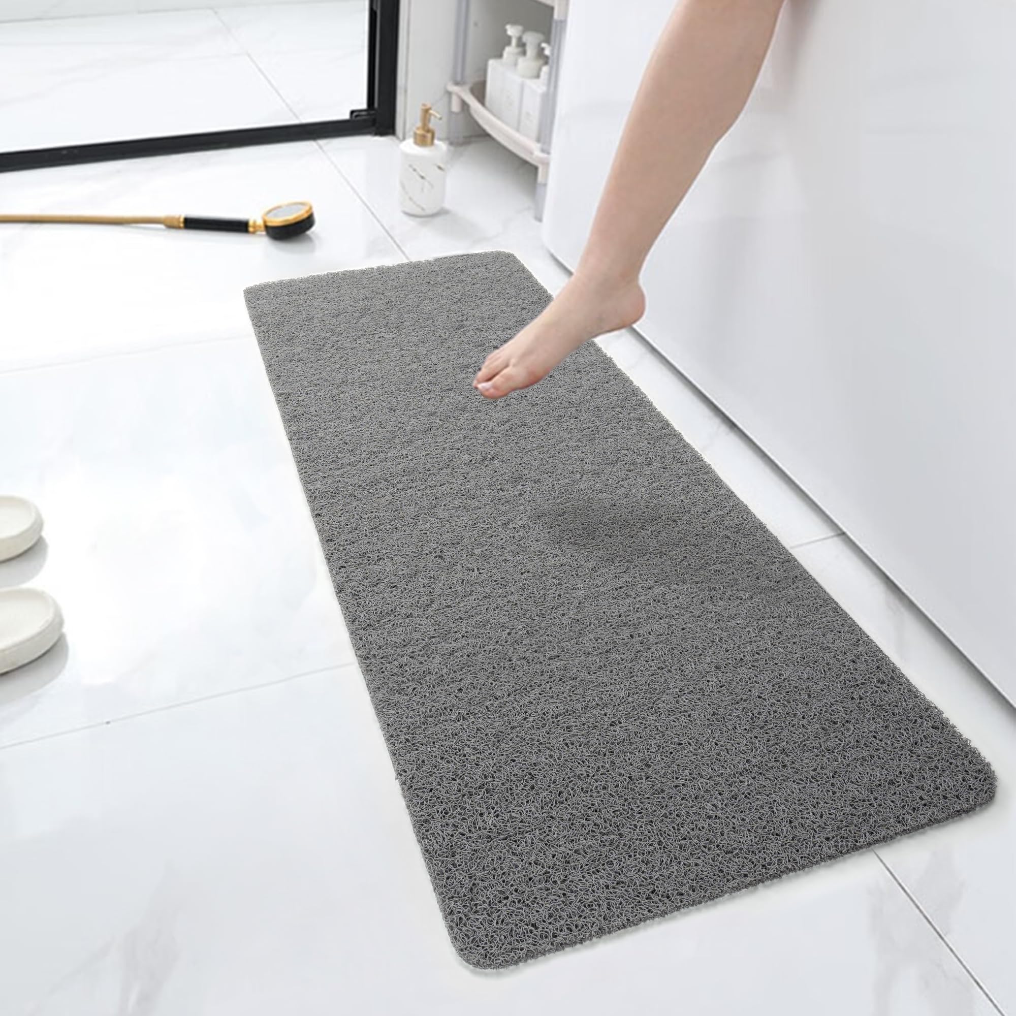 HITSLAM Shower mat Non Slip, 120x40 CM Non Slip Bath Mat with Drain, Soft PVC Loofah Shower Bath Mat for Tub, Quick Drying Shower Mat for Bathroom, Grey