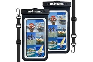 mo4travel Waterproof Phone Pouch - Waterproof Phone Case with Lanyard Compatible with iPhones (15 Pro Max/14/13/12/11), Samsung Galaxy S23 Ultra/S22/S21 for Beach Essentials, Black & Black - Pack of 2