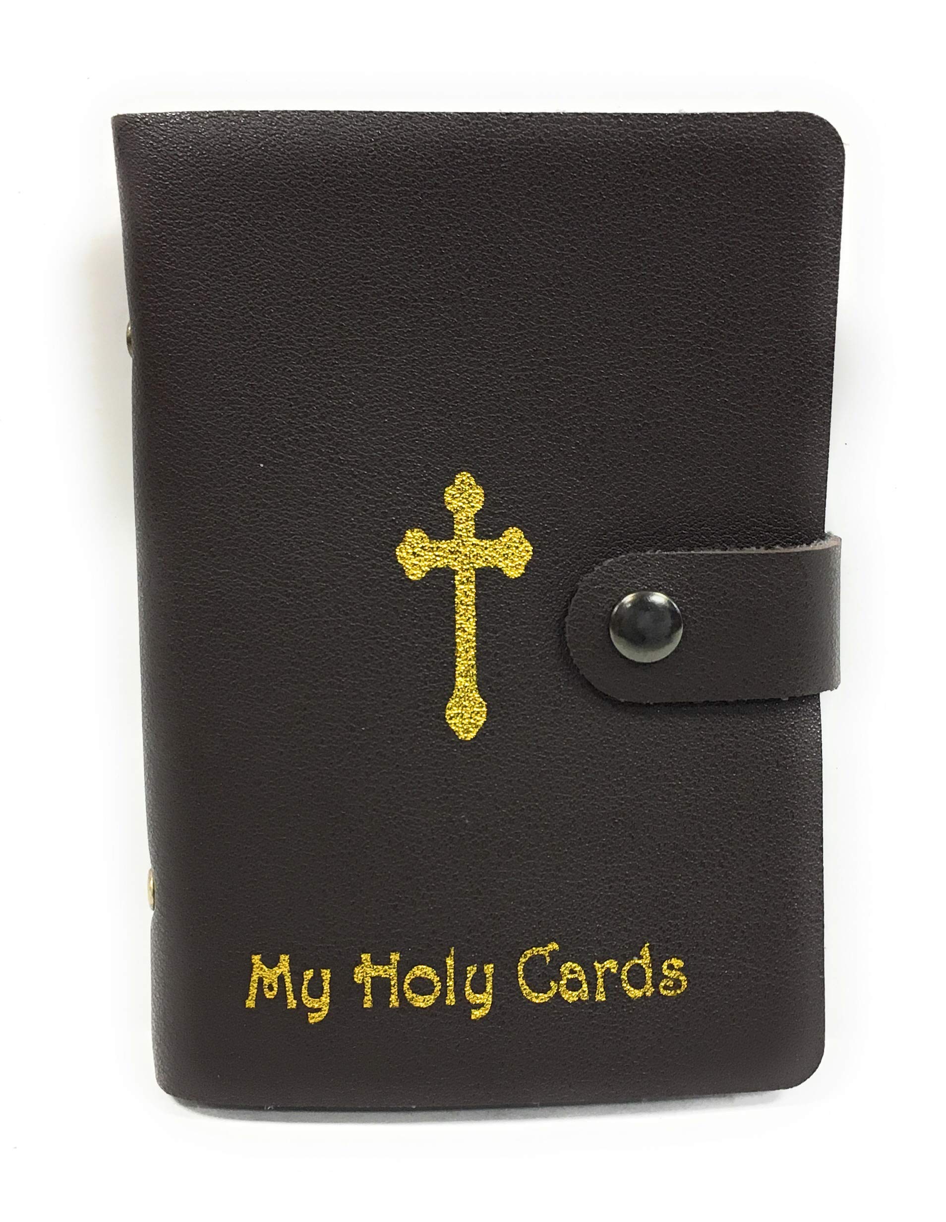 My Holy Cards Brown Gold Stamped Leatherette Prayer Card Holder