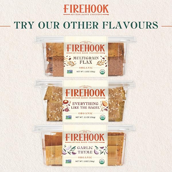 FIREHOOK ROSEMARY SEA SALT CRACKERS – ARTISAN BAKED, CRAVEABLY CRUNCHY, INFUSED WITH DELICATE ROSEMARY & FLAKY SEA SALT – ORGANIC, NON-GMO, KOSHER – 8 OZ BOX