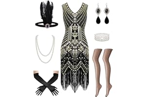 WOOHAND 1920s Great Gatsby Dresses for Women, Roaring 20s Flapper Dresses for Women Sequin Fringe Set Costumes Accessories