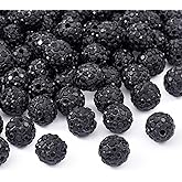 Beadthoven 100pcs 10mm Rhinestone Beads Black Crystal Pave Clay Disco Ball Beads Round Polymer Clay Rhinestone Spacers Diamond Clay Spacers for Necklace Bracelet Jewelry Making Halloween