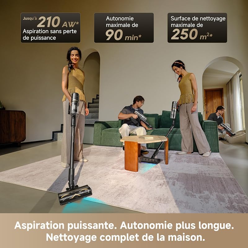 V20 Aspirateur Balai sans Fil, 24 000PA/210AW Nettoyage des Bords