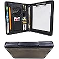 WEYEAH Faux Leather Executive Portfolio with Handle, Business Zippered Padfolio with 3 Ring Binder and Writing Notepad, Document Organizer Folio for Men and Women (Black)
